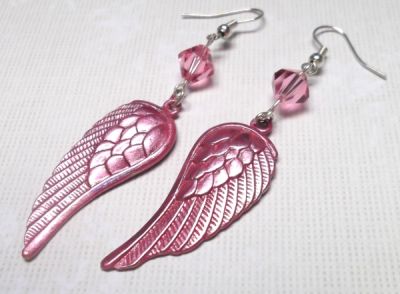 Iced Rose Angel Wing Earrings with Swarovski Crystals
