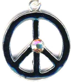Black Enamel Peace Sign Necklace With Crystal