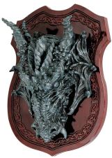 Pewter-Finish Dragon Head Plaque Sword Holder