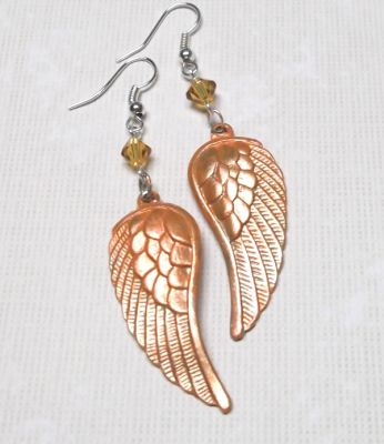 Iced Peach Angel Wing Earrings with Swarovski Crystals