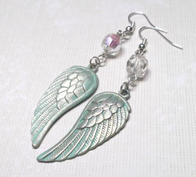 Seafoam Angel Wing Earrings with Swarovski Crystals