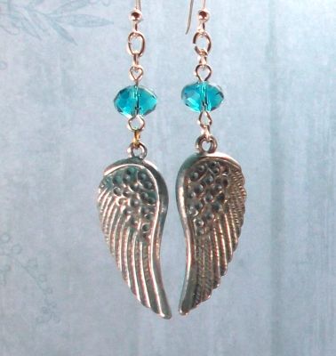 Aqua Small Angel Wing Earrings with Swarovski Crystals