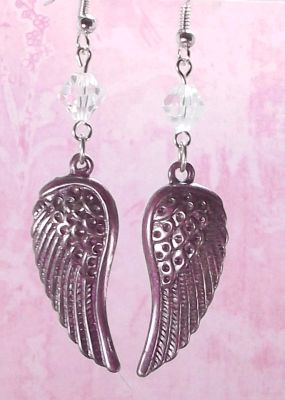 Frosted Plum Small Angel Wing Earrings with Swarovski Crystals