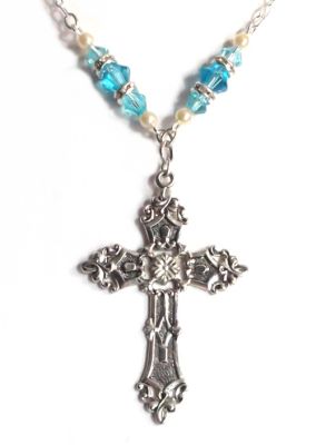 Aquamarine Renaissance Cross Celtic Necklace