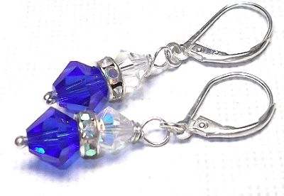 Sterling Silver Swarovski Crystal Earrings  - Sapphire