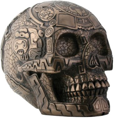 Bronze Aztec Skull Statue