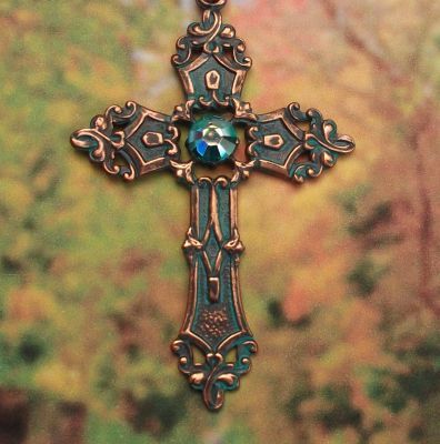 Celtic Antiqued Renaissance Cross W/aqua Crystal
