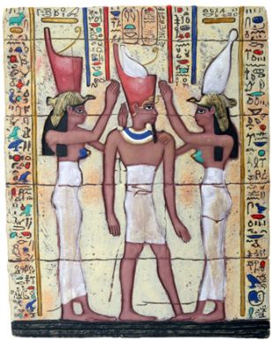 Ancient Egyptian Plaque: Pharaoh, Nekhbet & Wadjet