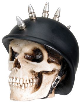 German Mohawk Biker Skull Figurine