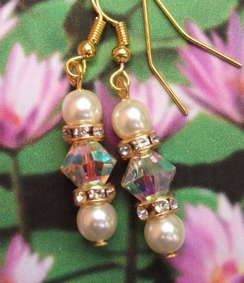 Aurora Borealis And Pearl Wedding Earrings