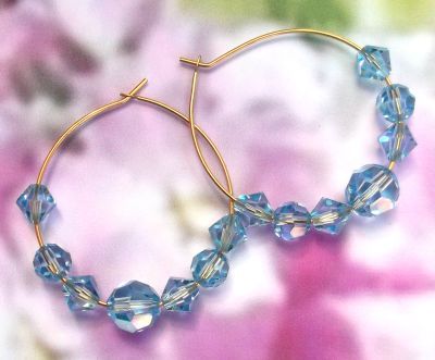 Light Sapphire Blue Crystal Hoop Earrings