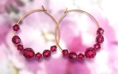 Pink Tourmaline Crystal Hoop Earrings