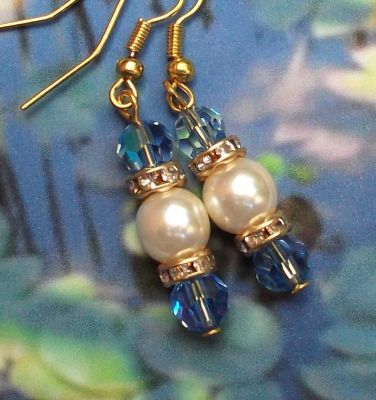 Sapphire Blue And Pearl Wedding Earrings