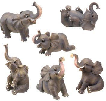 Small Elephant Statues (Set of 6)