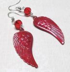 Crimson Red Angel Wing Earrings with Swarovski Crystals