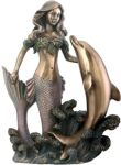 Art Nouveau - Art Deco Mermaid With Dolphin Statue