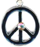 Black Enamel Peace Sign Necklace With Crystal