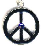 Black Enamel Peace Sign Necklace With Crystal