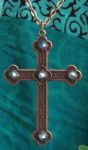Celtic Antiqued French Cross With Aqua Crystals